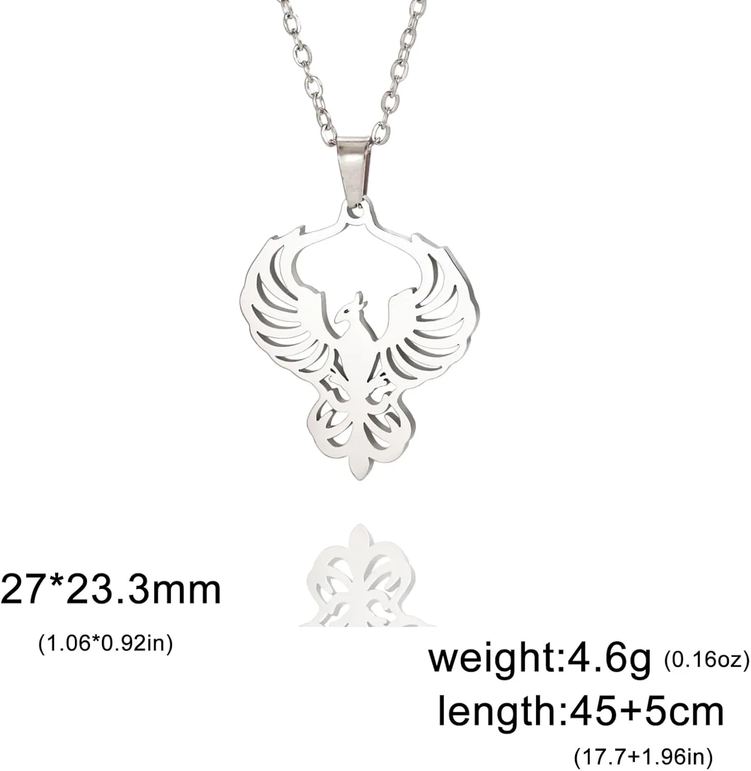 VASSAGO Rising Phoenix Necklace for Women Stainless Steel Phoenix Fire Bird Pendant Necklace for Men Trendy Jewelry Gifts
