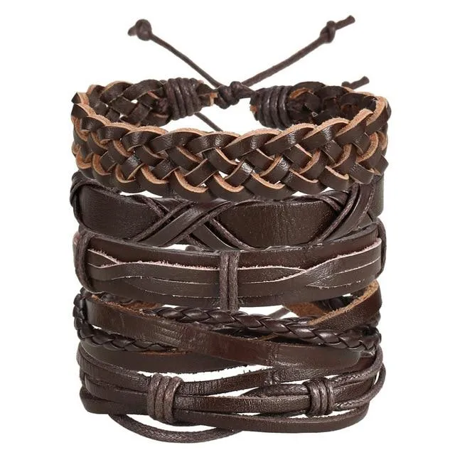 Vintage Leaf Feather, Star Rope Multilayer Leather Bracelet for Men