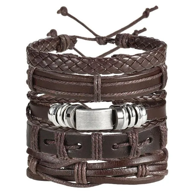 Vintage Leaf Feather, Star Rope Multilayer Leather Bracelet for Men