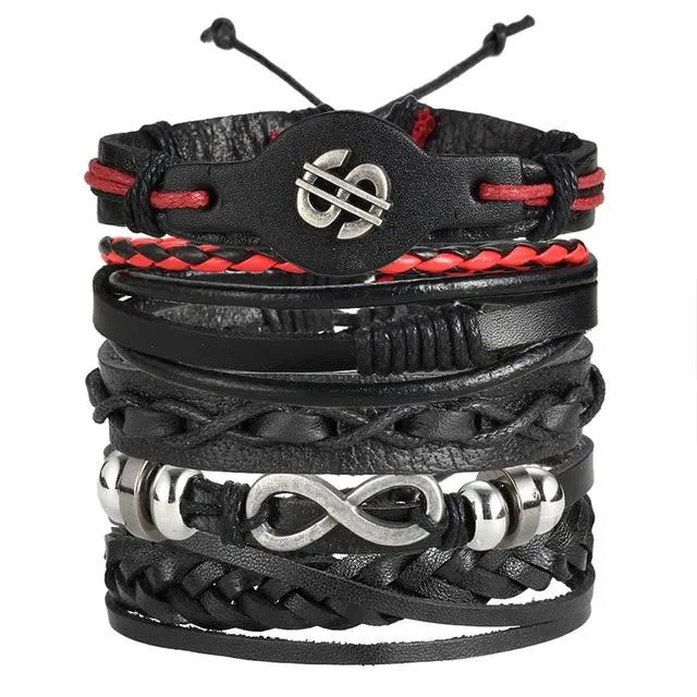 Vintage Leaf Feather, Star Rope Multilayer Leather Bracelet for Men
