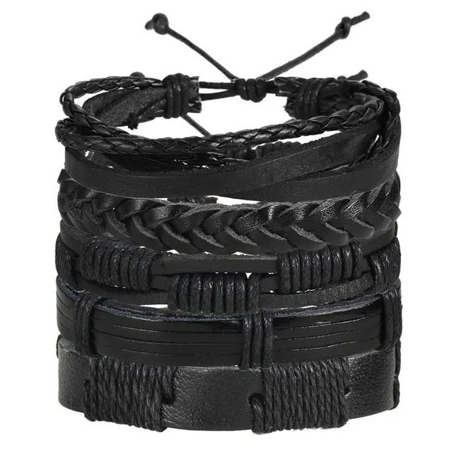 Vintage Leaf Feather, Star Rope Multilayer Leather Bracelet for Men
