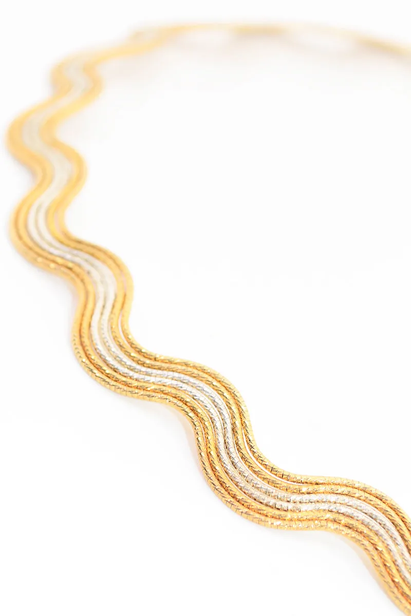 Wavy Gold & Sterling Silver Mixed Metal Necklace