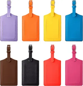 Weewooday 8 Pcs PU Leather Luggage Tags for Suitcases PU Leather Name ID Labels Privacy Luggage Tags for Travel Tags Bag Case (Yellow, Pink, Blue, Brown, Purple, Watermelon Red, Orange, Black)