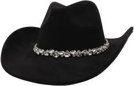 Western Suede Cowboy Hat for Women Men Wide Brim Rhinestone Cowboy Hat Fedora Hat for Party Cowgirl Outfits