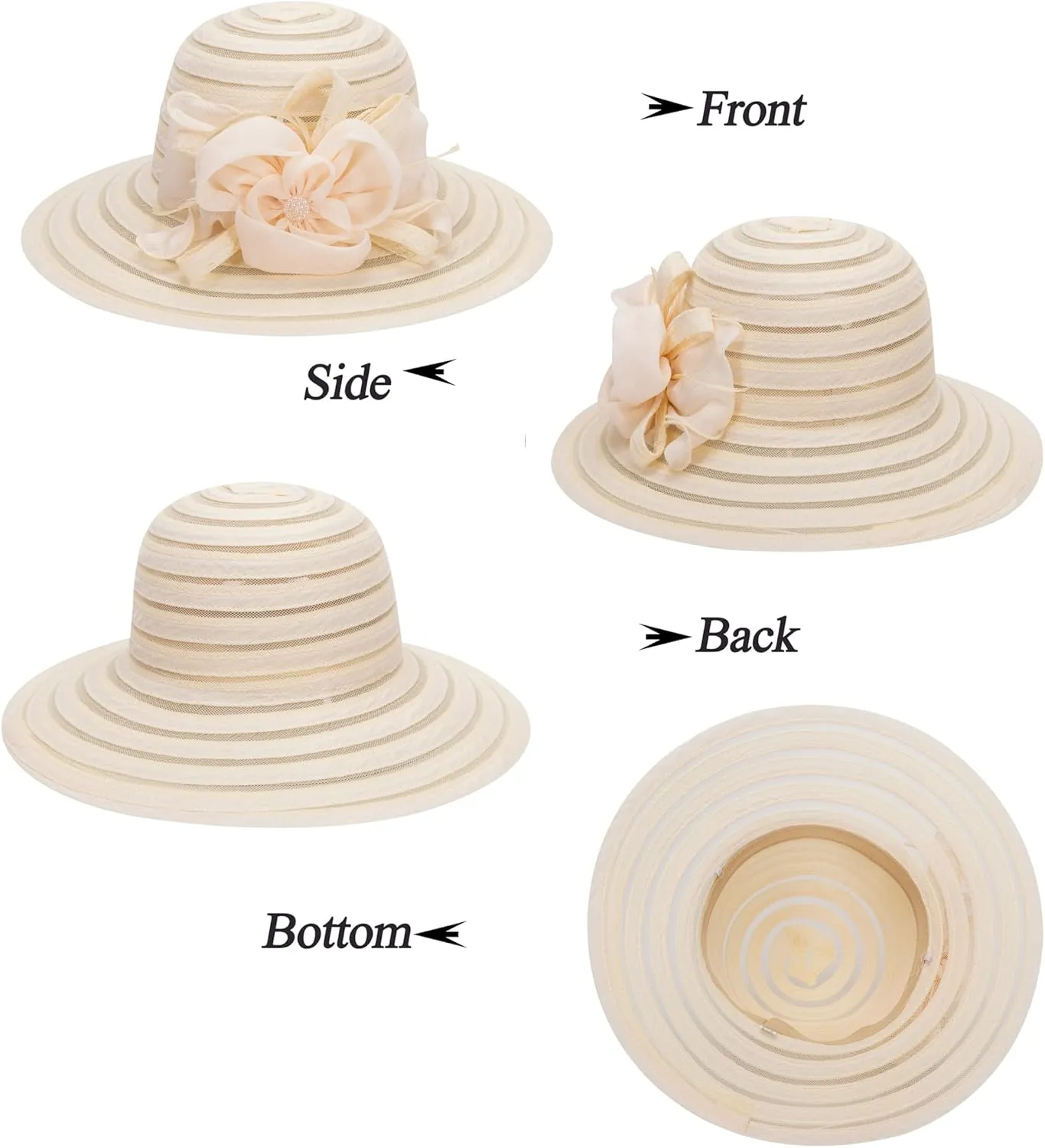 Wide-Brim Kentucky-Organza-Derby-Hat for Women Lady Tea Party Fascinators Cap Church Wedding Cap with Flower