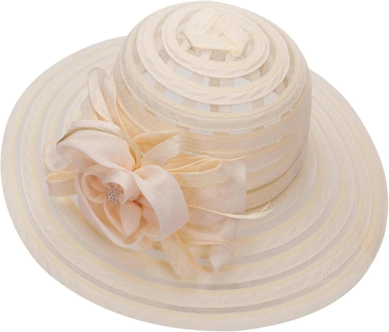 Wide-Brim Kentucky-Organza-Derby-Hat for Women Lady Tea Party Fascinators Cap Church Wedding Cap with Flower