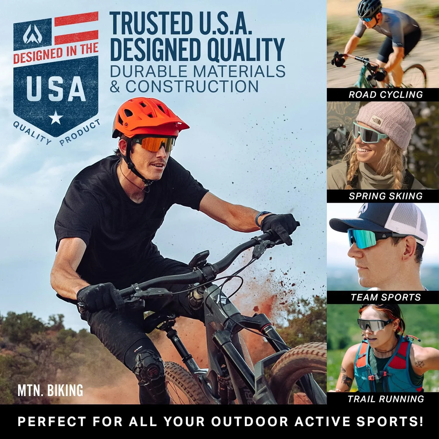Wildhorn Radke MTB Cycling Glasses, UV400 Sports Ski Running Sunglasses for Women & Men, Baseball Glasses w/3 Swap Lenses