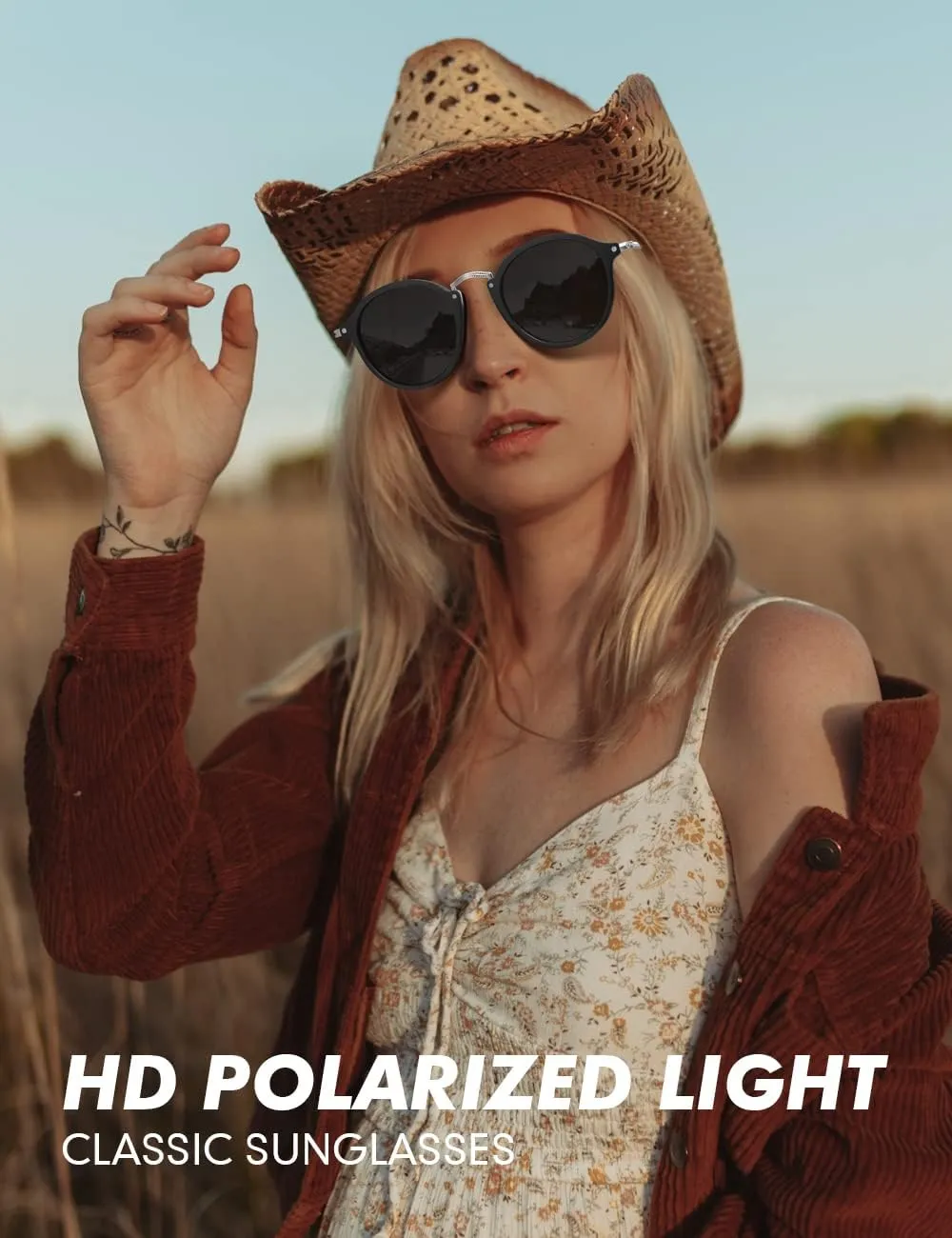 Women's Retro Round Sunglasses - Polarized Anti Glare UV400 Protection Vintage Driving Shades