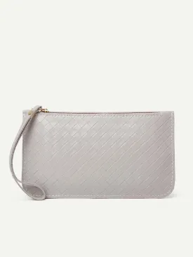 Woven Pattern Clutch Bag With Wristlet