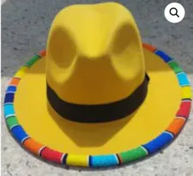 Yellow ladies beaded fedora hat|cowboy hat|summer hats|handmade hats|brim hat with free shipping world wide