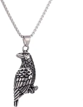 YWMAN Odin Raven Necklace for Men, Goth Crow Pendant Stainless Steel, Norse Amulet Jewelry Gift