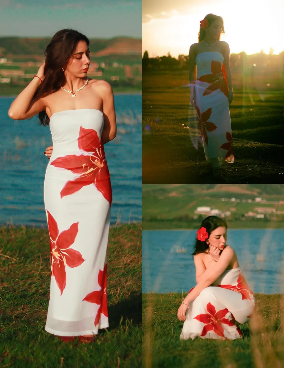 ZESICA Womens Boho Floral Strapless Maxi Dress 2025 Summer Off Shoulder Bodycon Beach Party Long Dresses